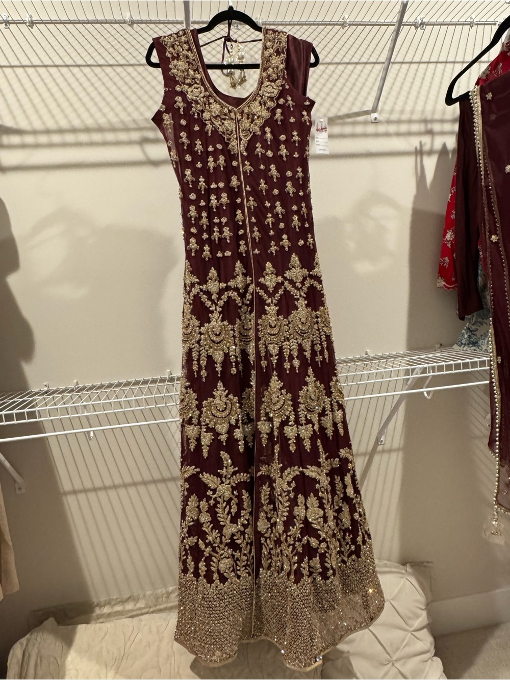 Embroidered Maroon & Gold Pakistani Formal Dress